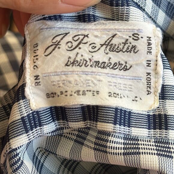 Vintage 60s/70s J.F. Austin Shirtmakers blue & white check short sleeve shirt - Picture 8 of 9